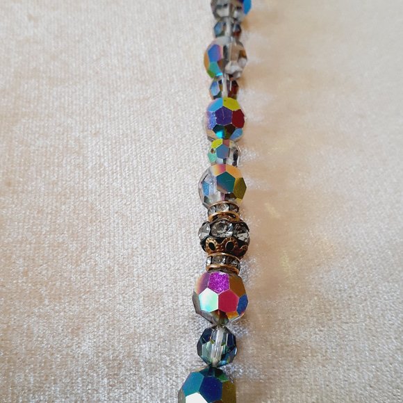 Vintage Aurora Borealis Beaded Necklace with rhinestones - Picture 7 of 10